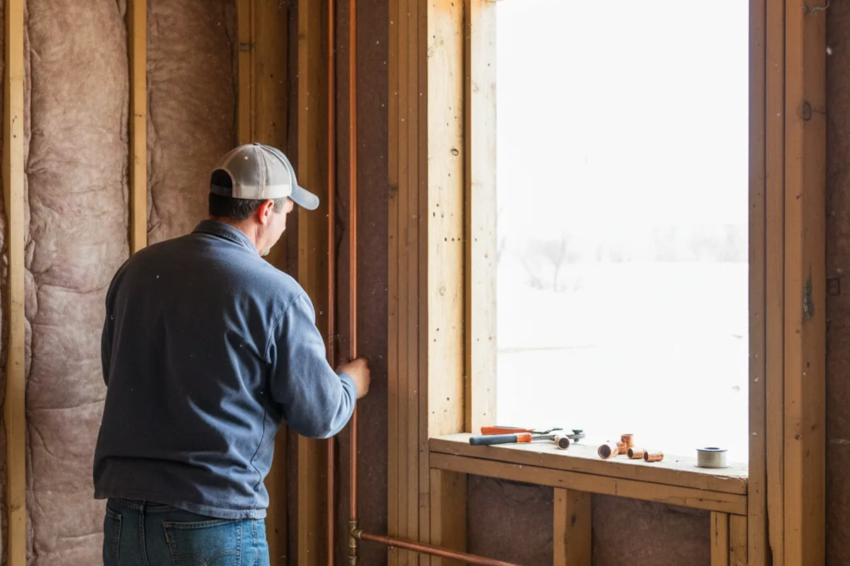 Licensed plumber running new copper supply lines in a North Benton home