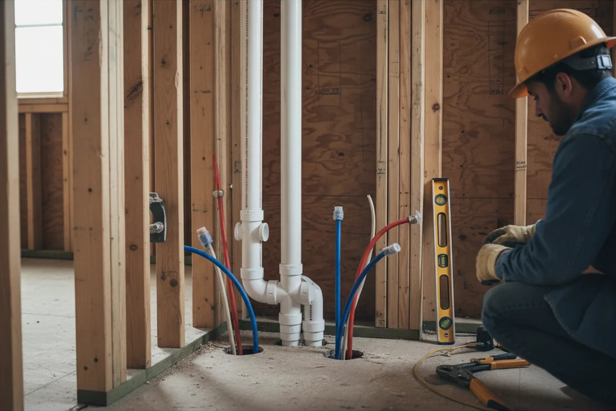 Drain and supply rough-in during Leak Detection in North Benton